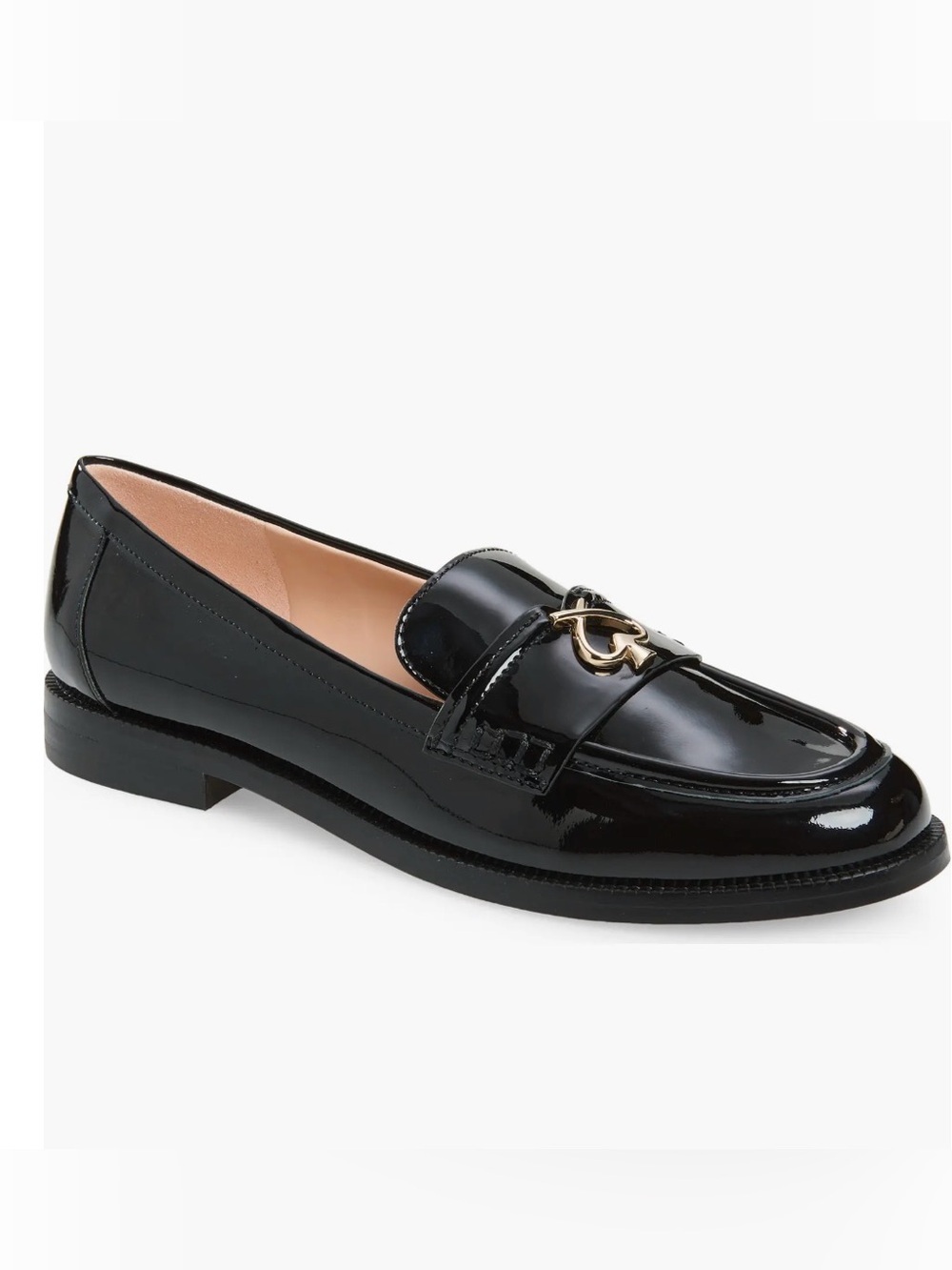 Kate Spade Kara Black Patent Leather Loafers Gold Spade Hardware